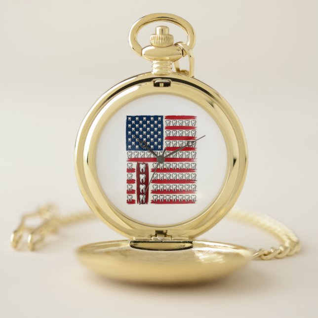 Patriotic Dentist Tooth Flag Pocket Watch (Inside)