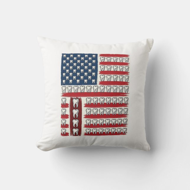 Patriotic Dentist Tooth Flag Throw Pillow (Front)