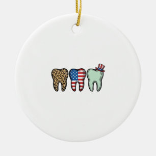 Patriotic Dentist Tooth Vintage Leopard Shirt Desi Ceramic Ornament