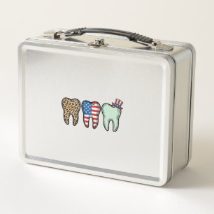 Patriotic Dentist Tooth Vintage Leopard Shirt Desi Metal Lunch Box
