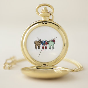 Patriotic Dentist Tooth Vintage Leopard Shirt Desi Pocket Watch