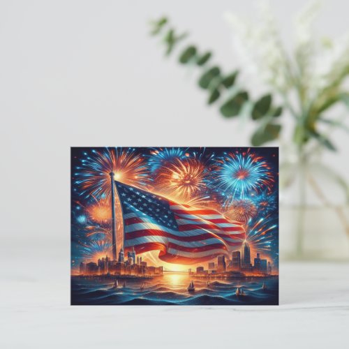 Patriotic design with American flag and New York Holiday Postcard