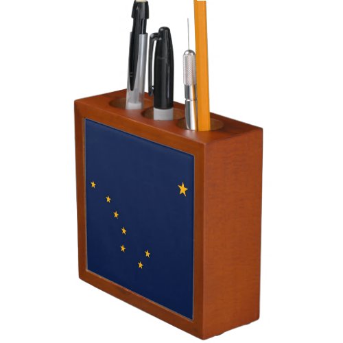 Patriotic desk organizer with Flag of Alaska