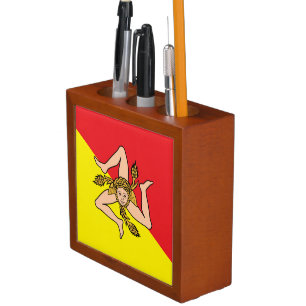 Patriotic desk organizer with Flag of Sicily