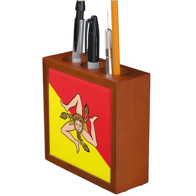 Patriotic desk organizer with Flag of Sicily (In Situ)