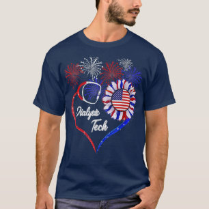 Patriotic Dialysis Tech  American Flag Sunflower L T-Shirt