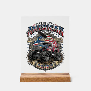Patriotic Diesel Beast Freedom Monster Truck Heavy Acrylic Sign