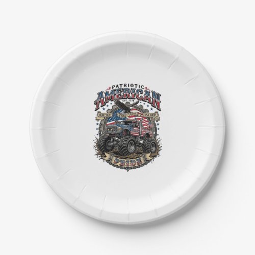 Patriotic Diesel Beast Freedom Monster Truck Heavy Paper Plates