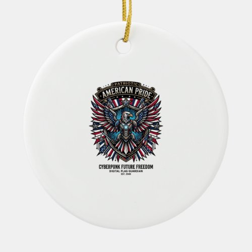 Patriotic Digital Flag Guardian Cyberpunk Future F Ceramic Ornament