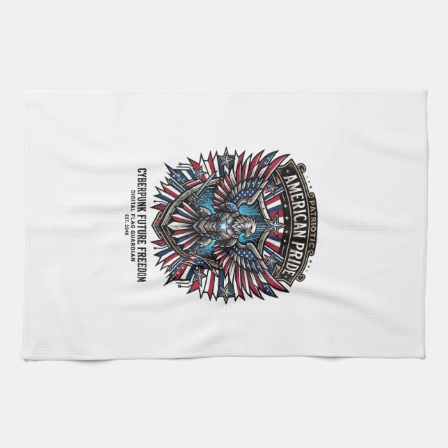 Patriotic Digital Flag Guardian Cyberpunk Future F Kitchen Towel (Horizontal)