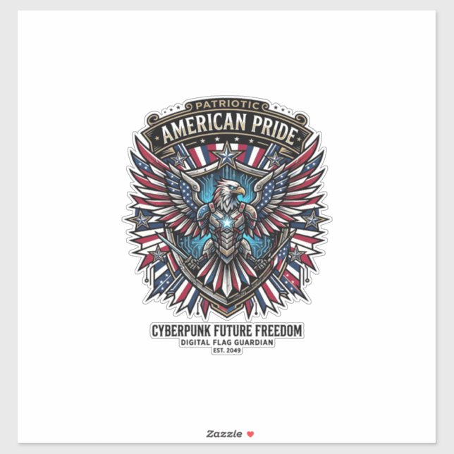 Patriotic Digital Flag Guardian Cyberpunk Future F Sticker (Sheet)