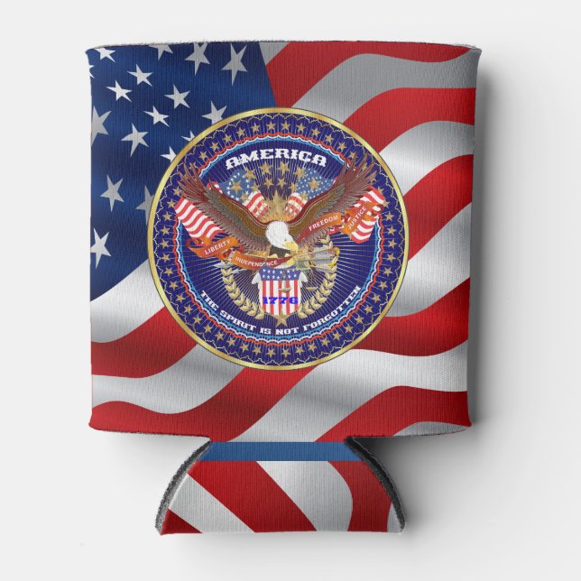 Patriotic Dim. 3" (diameter), 3.75" height Can Cooler (Front)