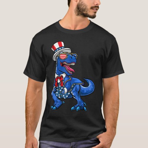 Patriotic Dinosaur American Flag T Rex Mens Boys K T_Shirt