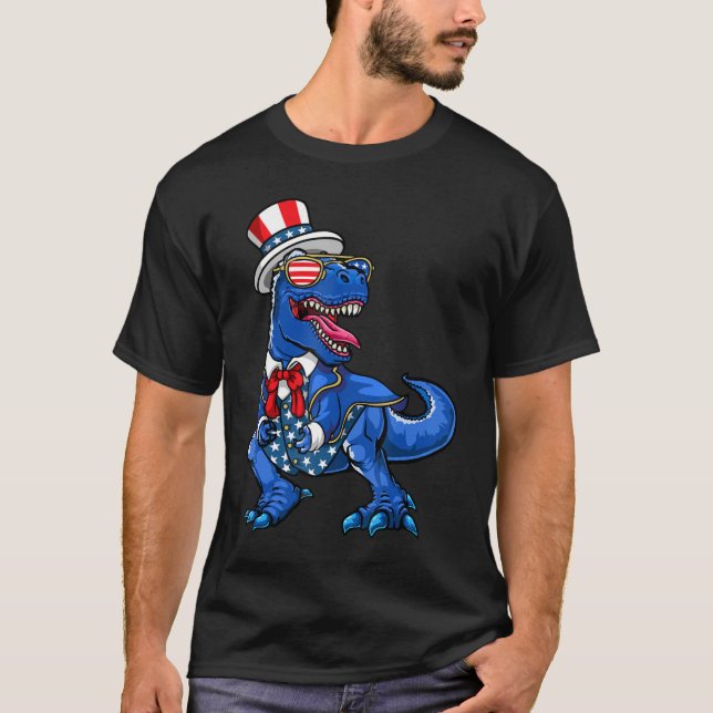 Patriotic Dinosaur American Flag T Rex Mens Boys K T-Shirt (Front)
