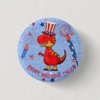 Patriotic dinosaur birthday, button