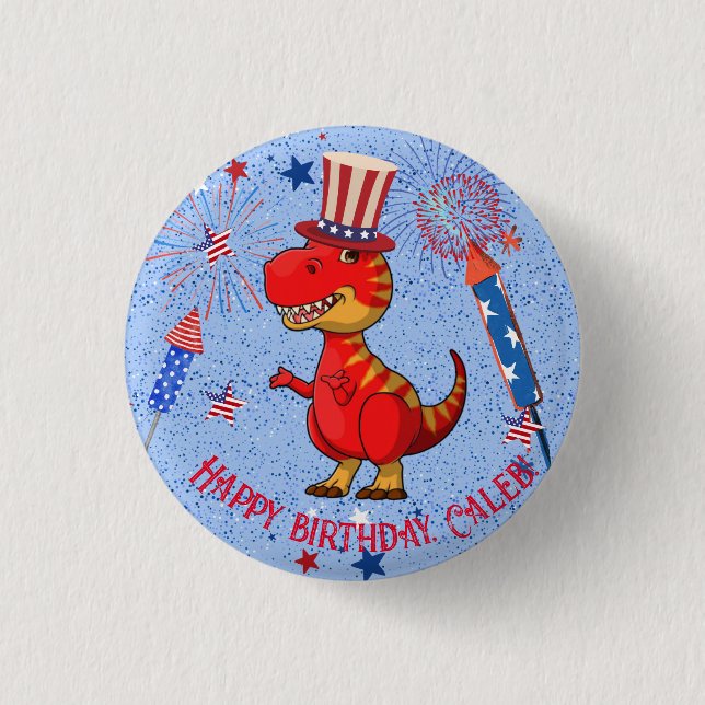 Patriotic dinosaur birthday, button (Front)