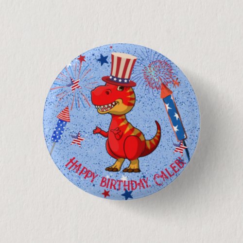 Patriotic dinosaur birthday button