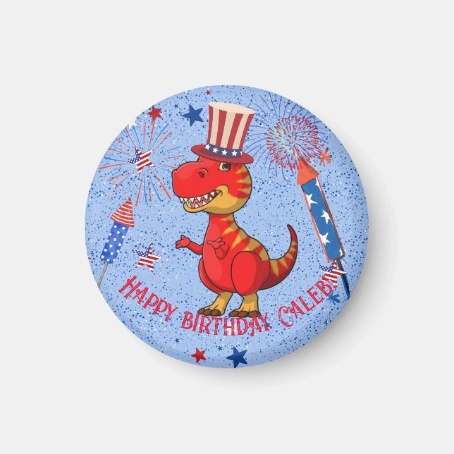 Patriotic dinosaur birthday, magnet (Front)