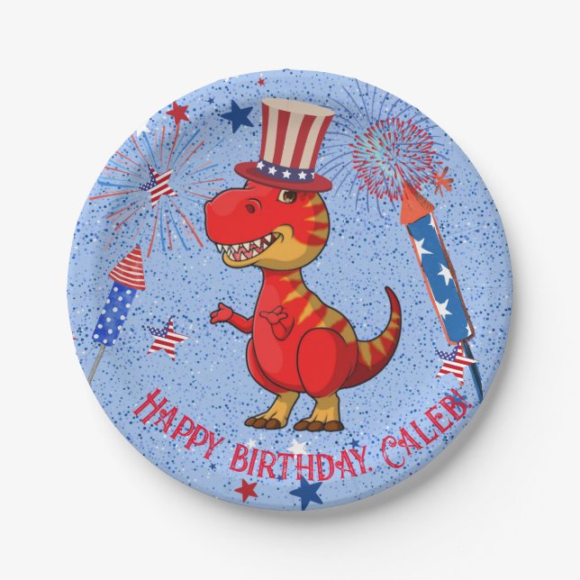 Patriotic dinosaur birthday, paper plates (Front)