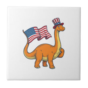 Patriotic Dinosaur Flag Vintage Engraving Shirt_1 Ceramic Tile