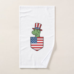 Patriotic Dinosaur Pocket Vintage Shirt Design_1 Hand Towel