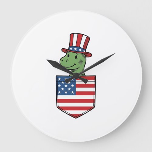 Patriotic Dinosaur Pocket Vintage Shirt Design_1 Large Clock