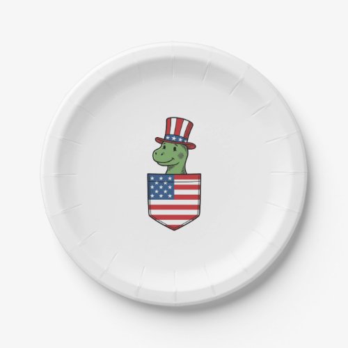 Patriotic Dinosaur Pocket Vintage Shirt Design_1 Paper Plates