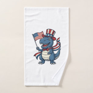 Patriotic Dinosaur Vintage Vector Shirt Design_1 Hand Towel