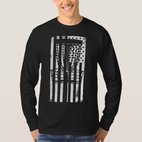 Patriotic Disc Golf American Flag Distressed T_Shirt