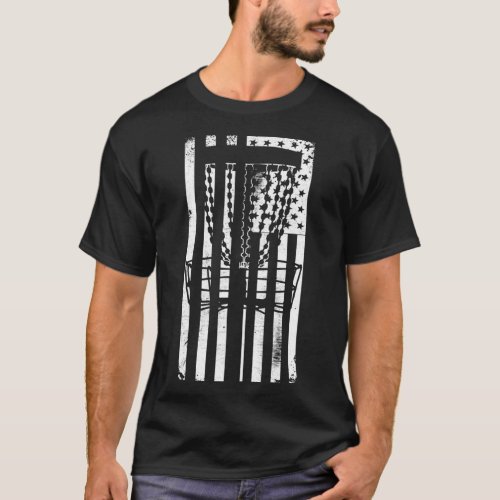 Patriotic Disc Golf American Flag Distressed T_Shirt