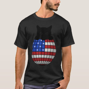 Patriotic Disco Ball American Flag Black Cat Disco T-Shirt
