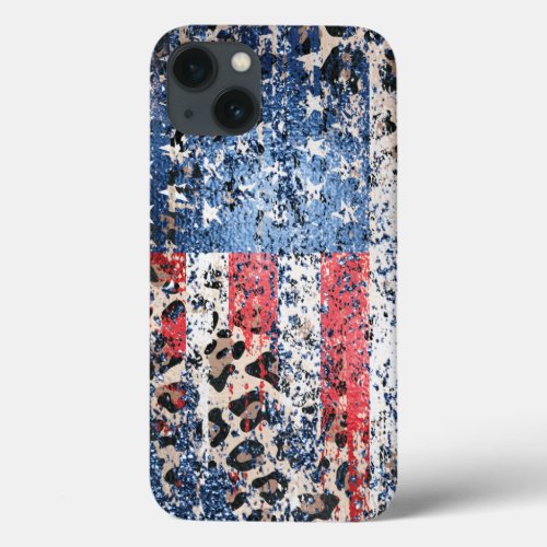  Patriotic Distressed  USA Flag AP27 Leopard iPhone 13 Case
