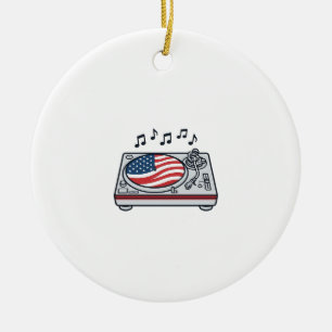 Patriotic DJ Turntable Music Vintage Shirt Design_ Ceramic Ornament