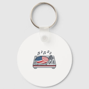 Patriotic DJ Turntable Music Vintage Shirt Design_ Keychain