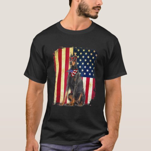 Patriotic Doberman American Flag Usa Dog T_Shirt
