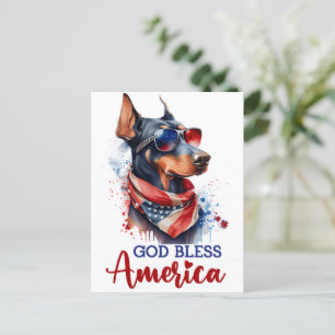 Patriotic Doberman, God Bless America Postcard