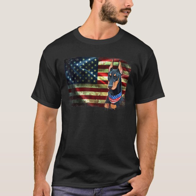 Patriotic Doberman Pinscher American Flag Dog Men T-Shirt (Front)