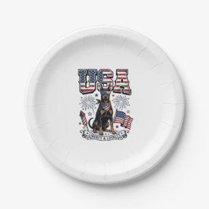 Patriotic Doberman USA Vintage Engraving Shirt Des Paper Plates