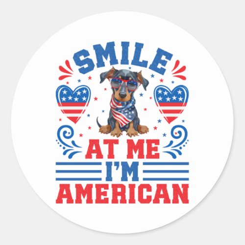 Patriotic Dobermann Dog For 4th of July Classic Round Sticker