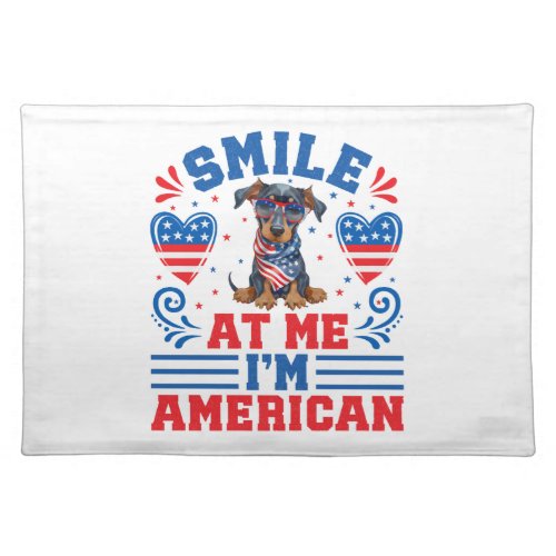 Patriotic Dobermann Dog For 4th of July Cloth Placemat