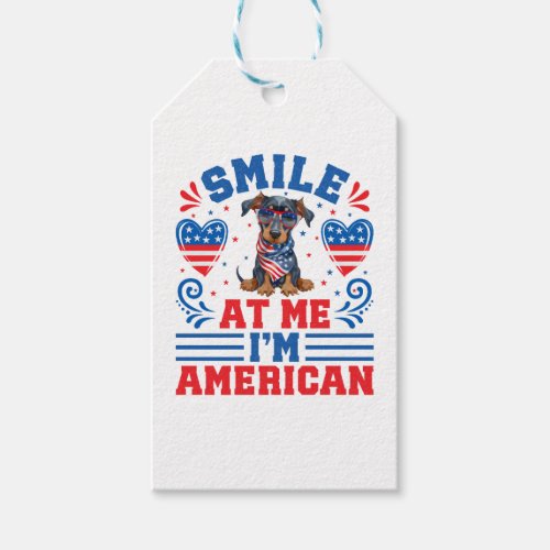 Patriotic Dobermann Dog For 4th of July Gift Tags