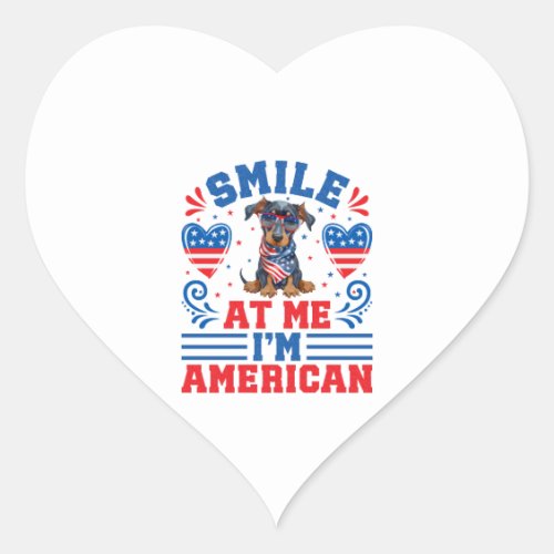 Patriotic Dobermann Dog For 4th of July Heart Sticker
