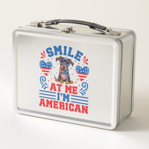 Patriotic Dobermann Dog For 4th of July Metal Lunch Box