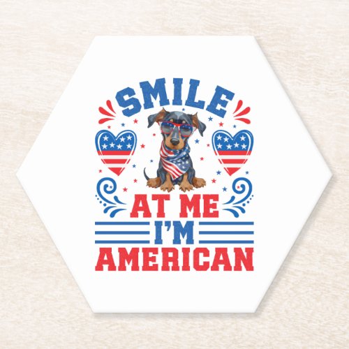 Patriotic Dobermann Dog For 4th of July Paper Coaster