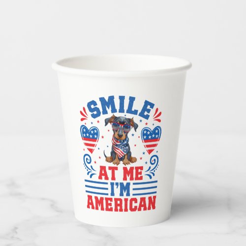 Patriotic Dobermann Dog For 4th of July Paper Cups