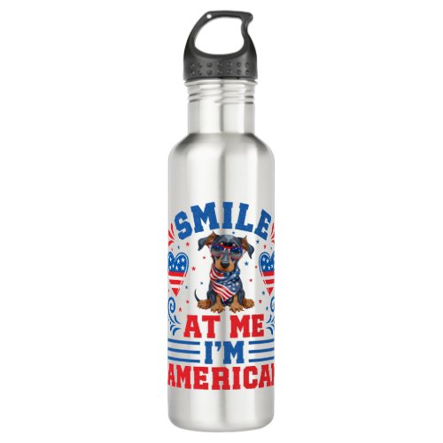 Patriotic Dobermann Dog For 4th of July Stainless Steel Water Bottle