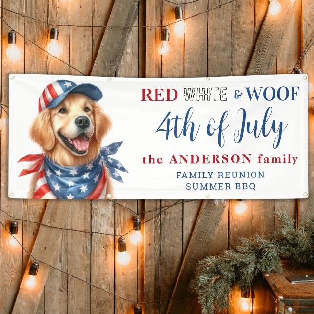 Patriotic Dog 4th Of July Red White & Woof Party Banner (Creator Uploaded)