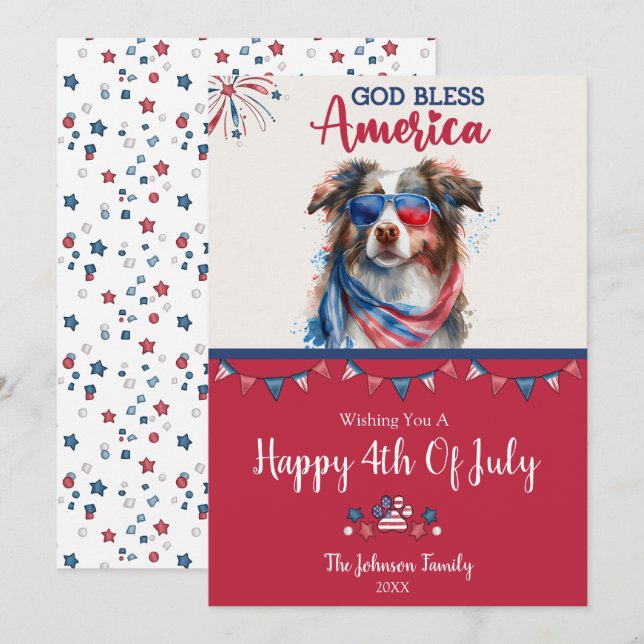 Patriotic Dog-Australian Shepherd 4th Of July Card (Front/Back)