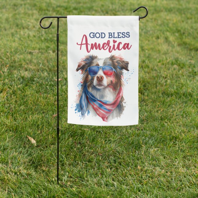 Patriotic Dog-Australian Shepherd Garden Flag (In SItu)