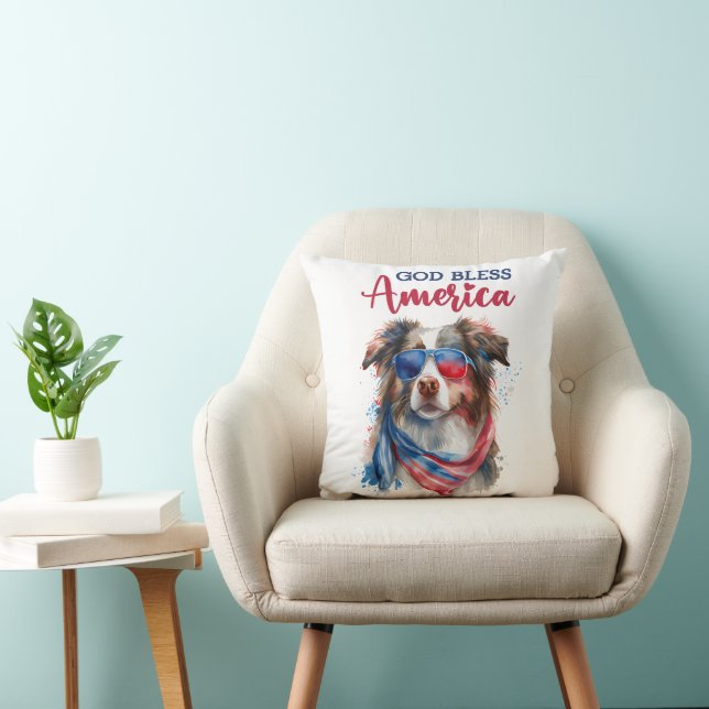 Patriotic Dog-Australian Shepherd Throw Pillow (Chair)